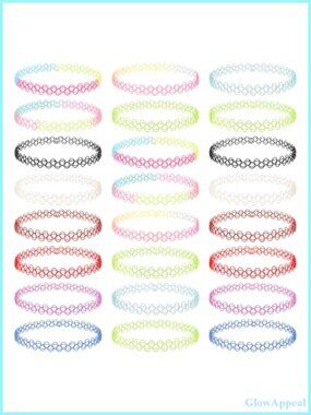 24 Pc Tattoo Choker Necklace Set Stretchy Elastic 90s Y2K Gothic Jewelry